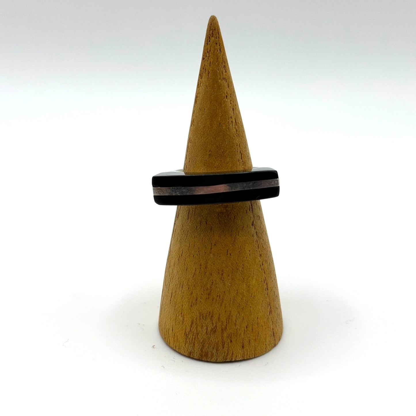 Geometric Sterling Silver & Black Enamel Ring 925 size 7.5
