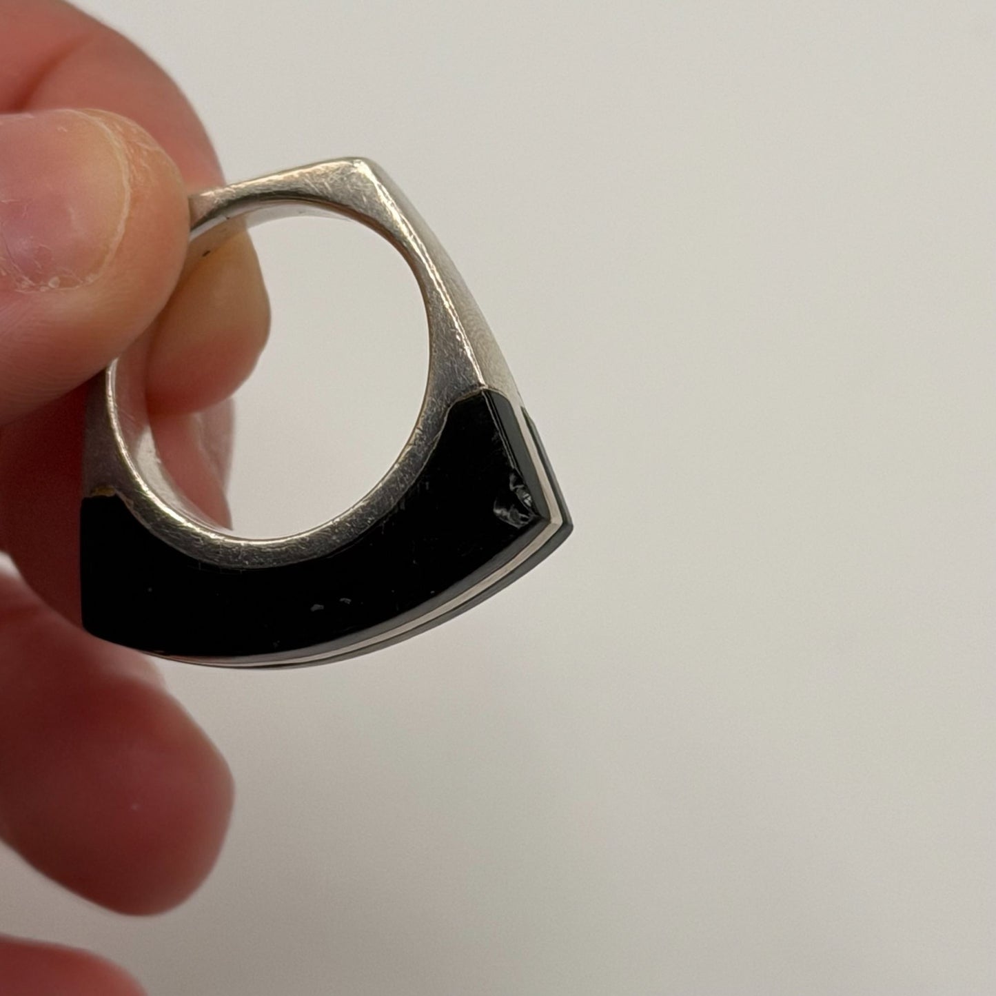 Geometric Sterling Silver & Black Enamel Ring 925 size 7.5