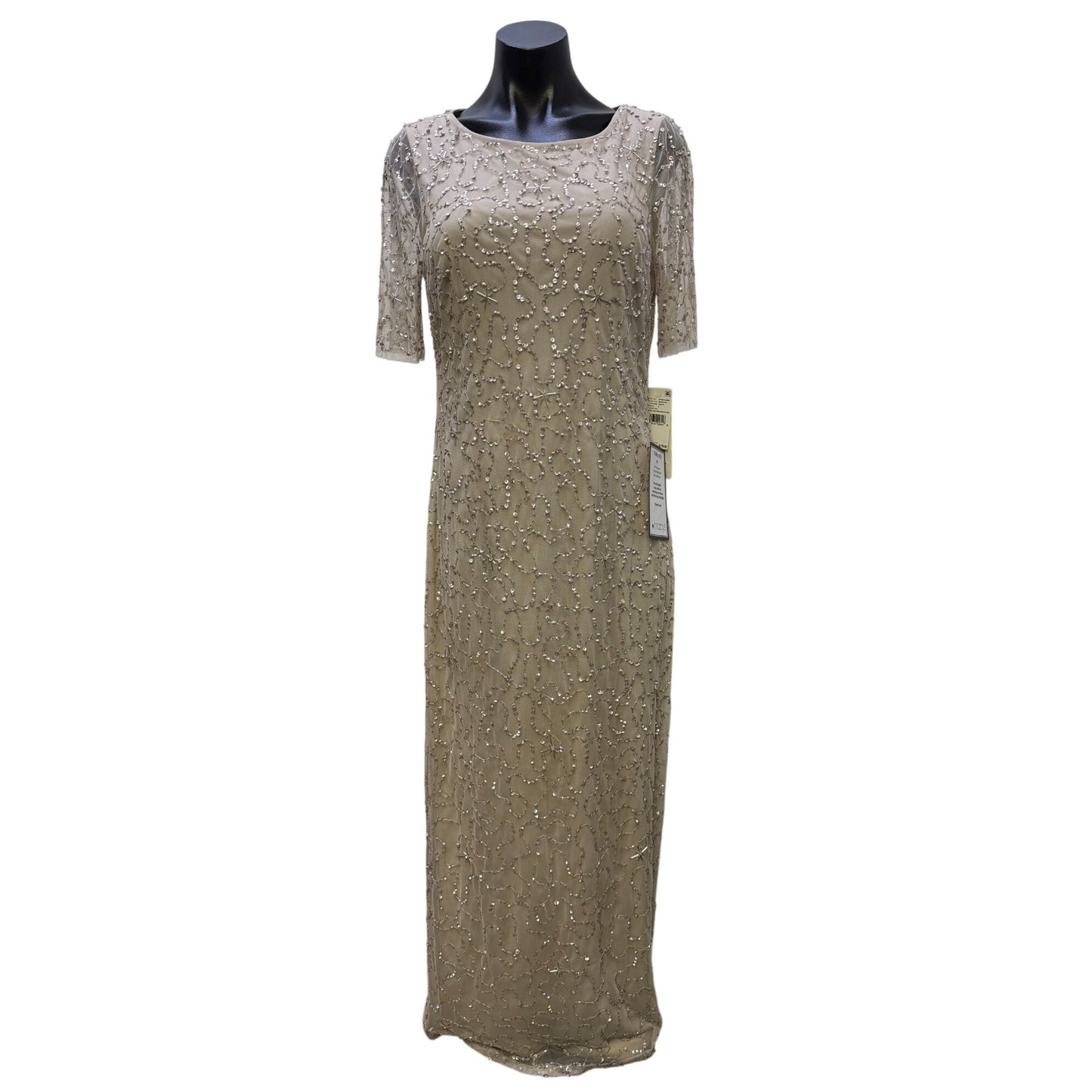 NWT Adrianna Papell Beaded Long Dress With Sleeves Cream Size 8