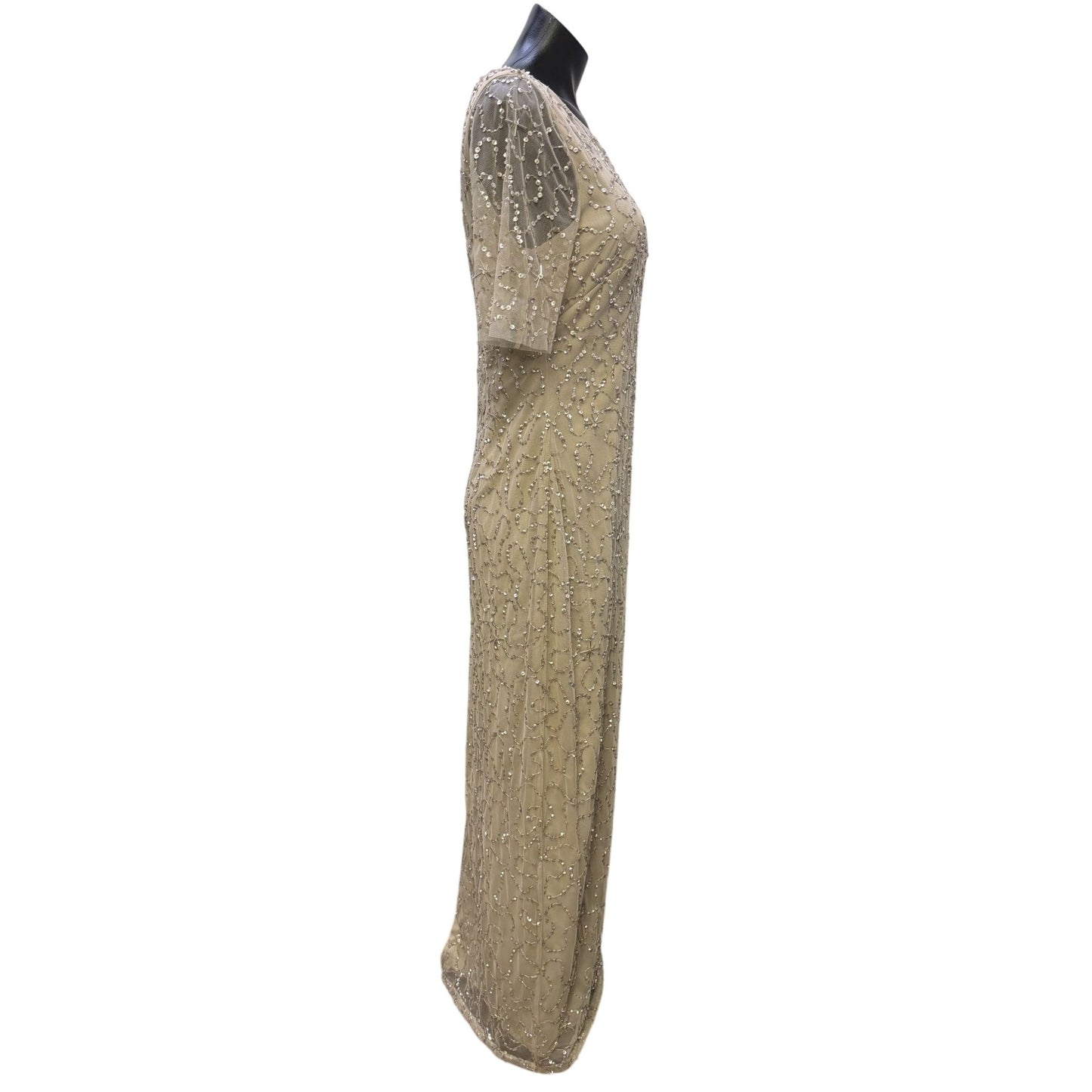 NWT Adrianna Papell Beaded Long Dress With Sleeves Cream Size 8