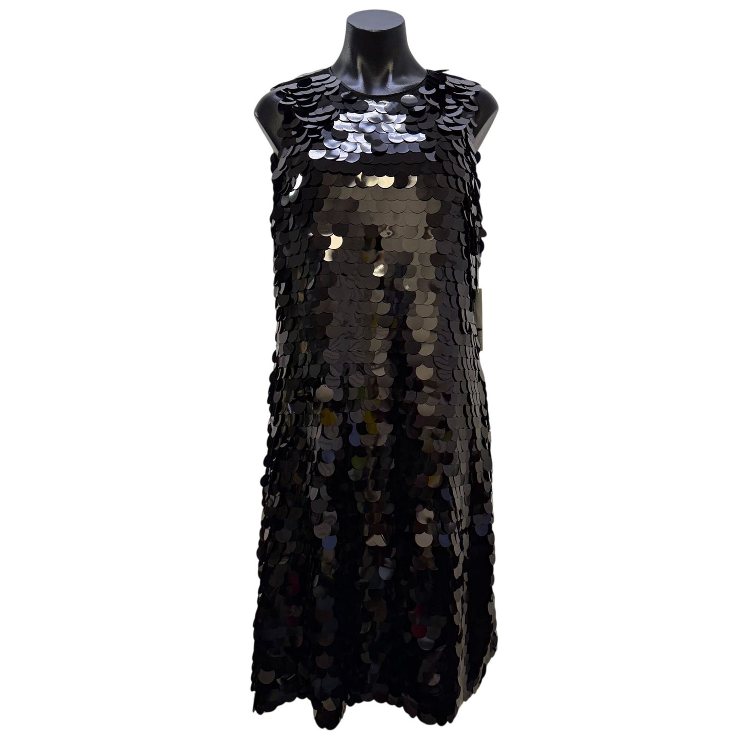 NWT Chico's Black Sleeveless Midi Dress With Large Sequins Size 1.5
