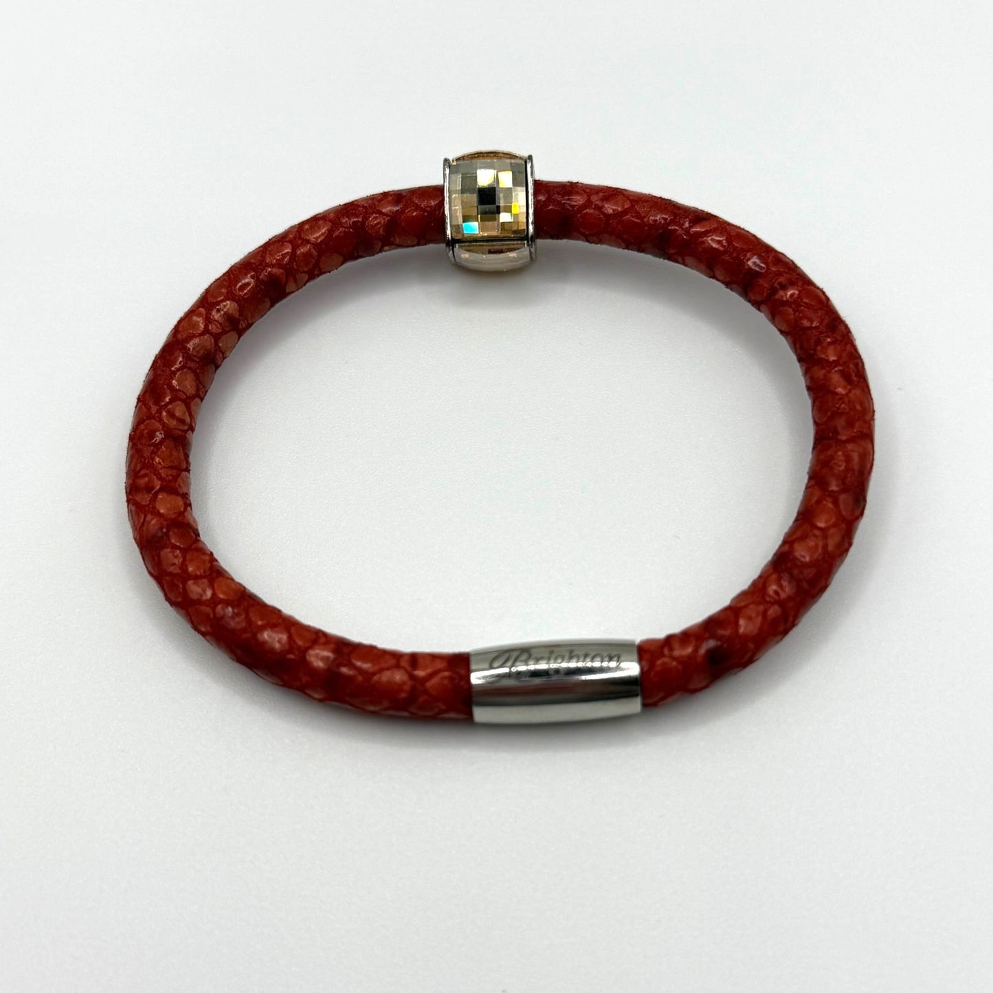 Brighton Red Leather Bracelet With Crystal Bead Accent Magnetic Clasp