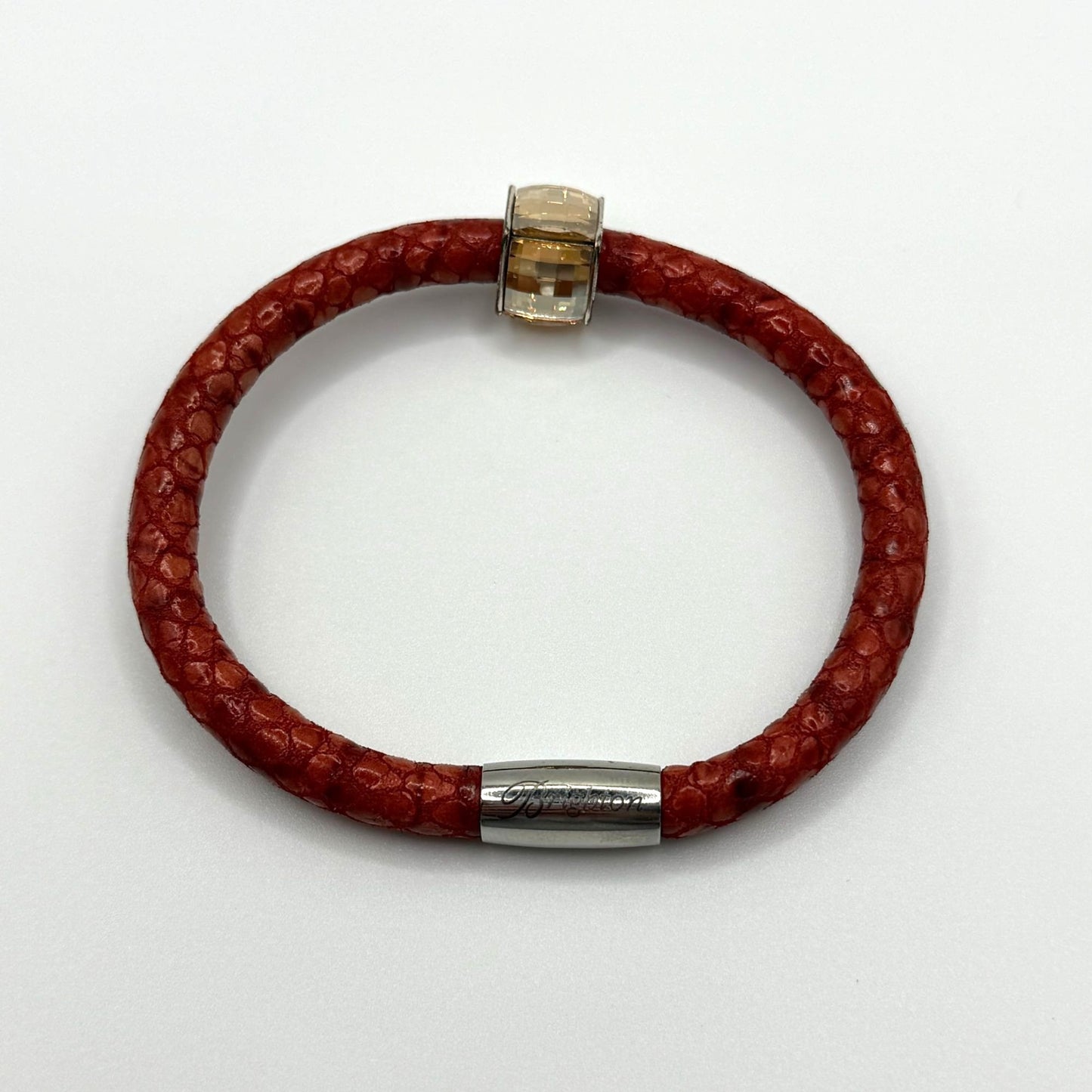 Brighton Red Leather Bracelet With Crystal Bead Accent Magnetic Clasp
