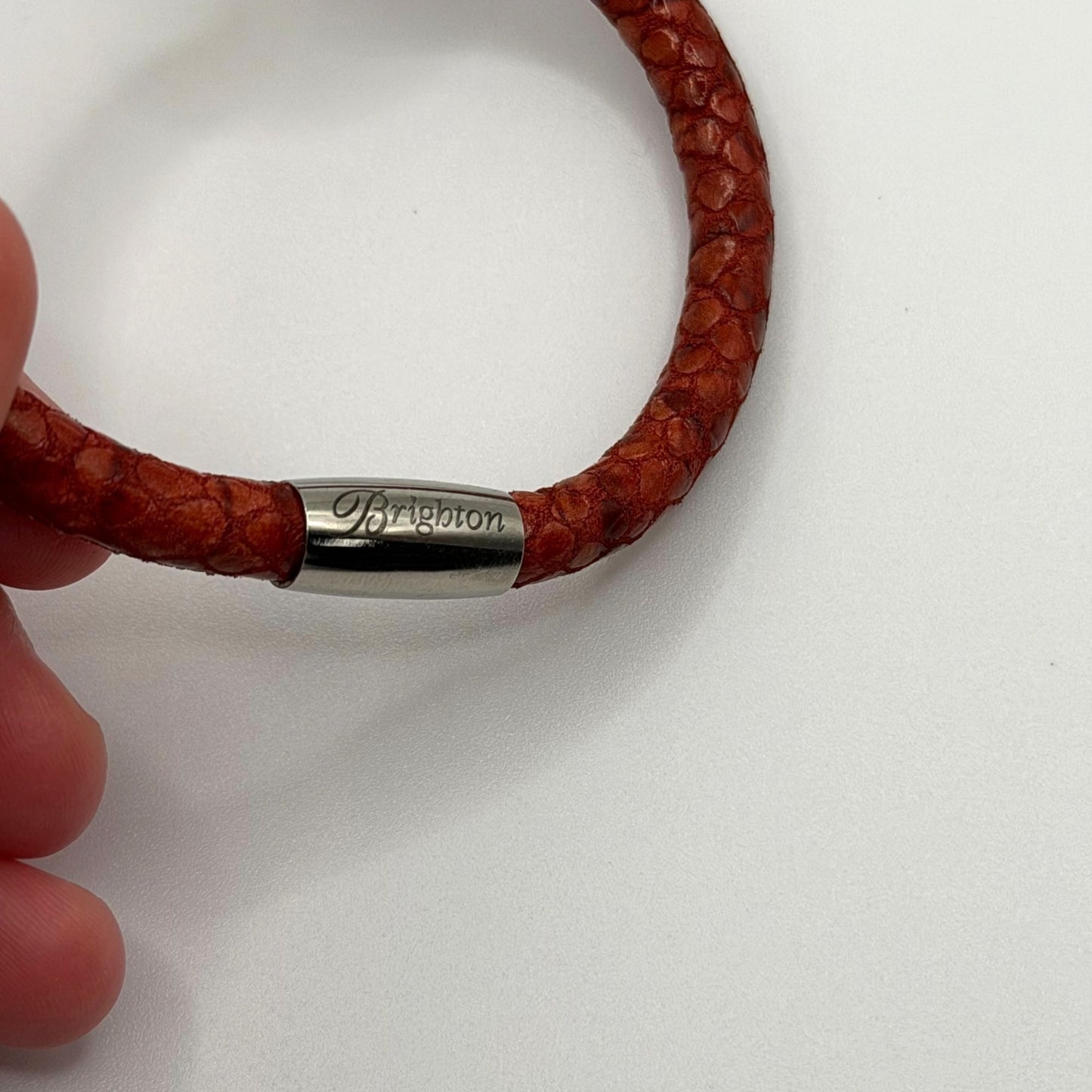 Brighton Red Leather Bracelet With Crystal Bead Accent Magnetic Clasp