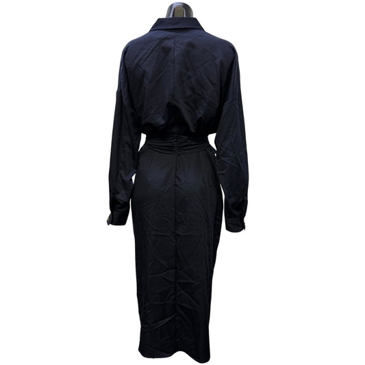 NWT Antonio Melani Navy Button-Down Midi Shirt Dress With Tie Waist 6
