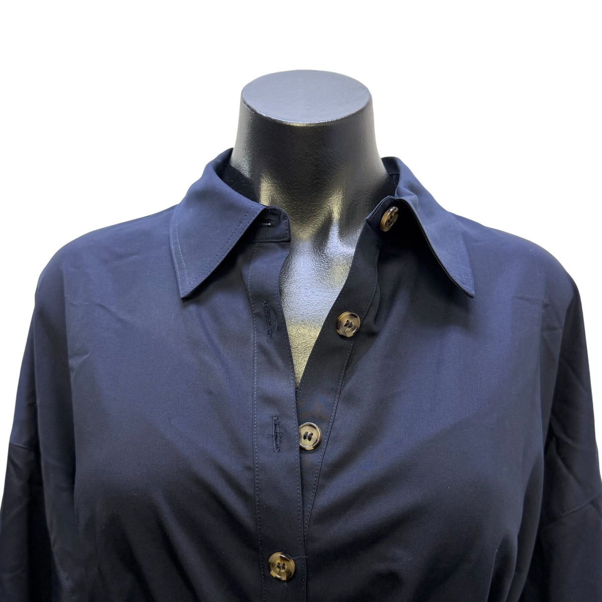NWT Antonio Melani Navy Button-Down Midi Shirt Dress With Tie Waist 6