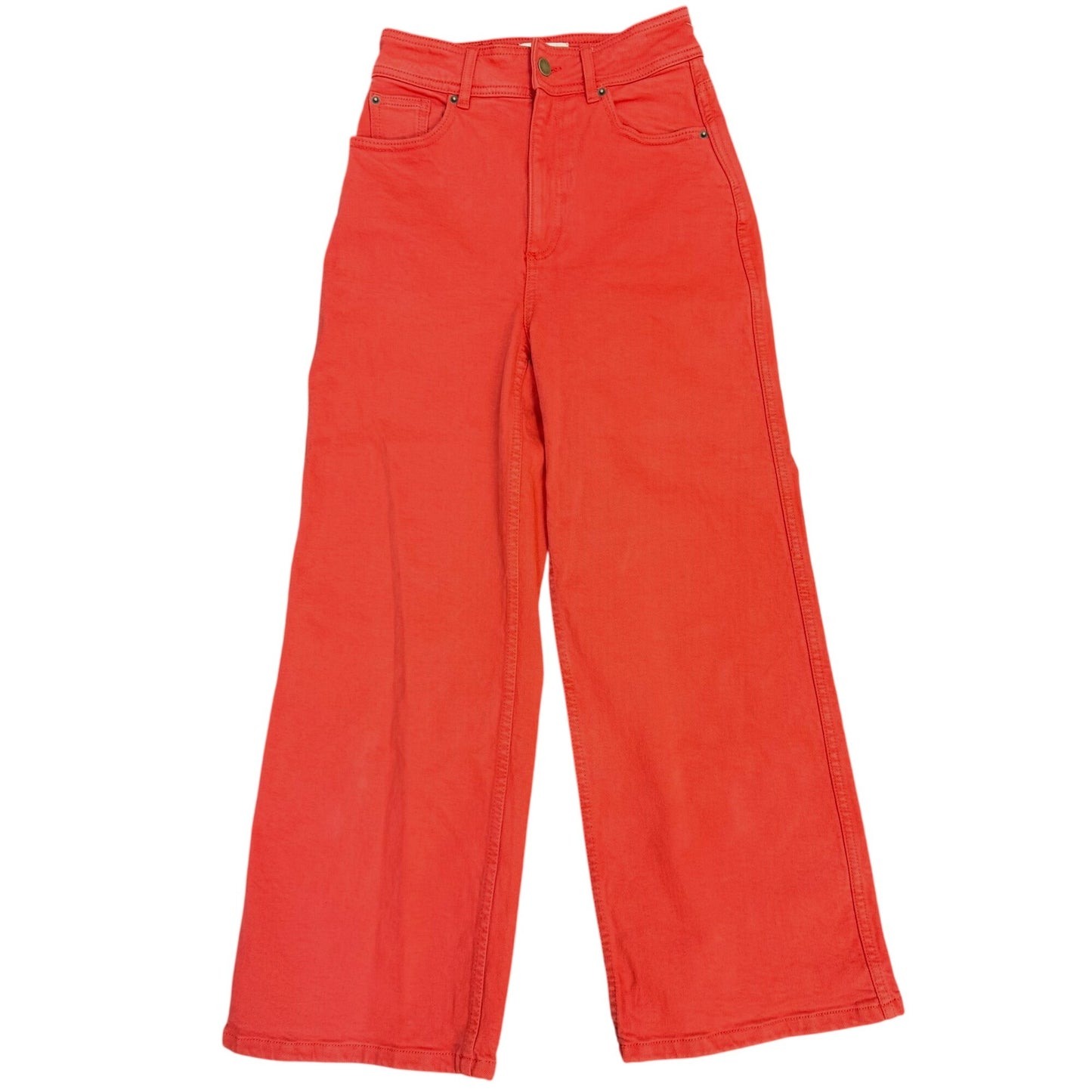 Sézane Red Wide-Leg Denim Jeans High-Waisted Cotton Blend Size S