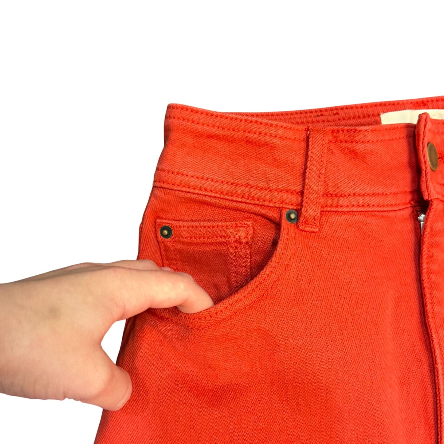 Sézane Red Wide-Leg Denim Jeans High-Waisted Cotton Blend Size S