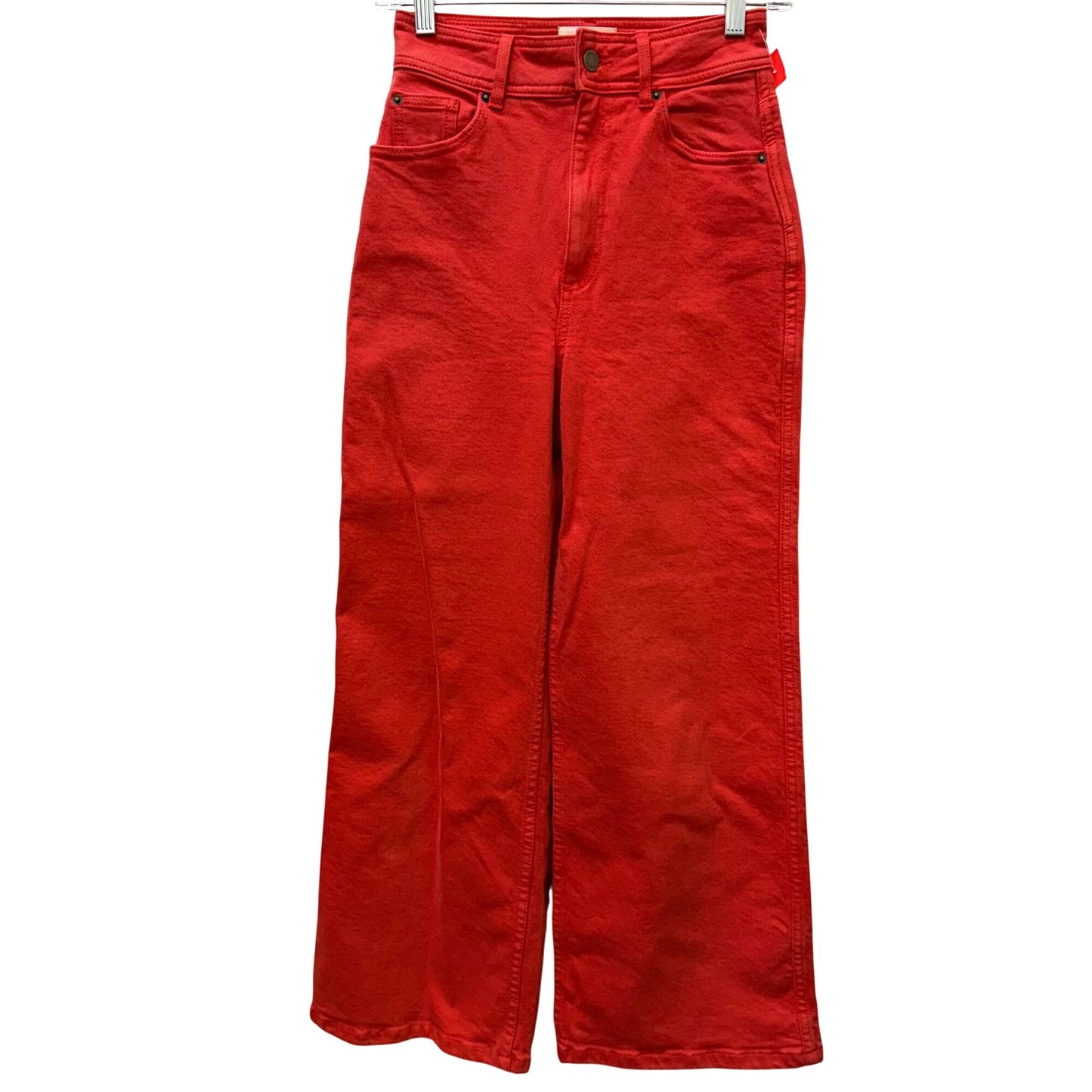 Sézane Red Wide-Leg Denim Jeans High-Waisted Cotton Blend Size S