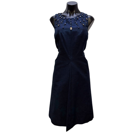 Kay Unger Navy Embellished Sleeveless Dress Size 12