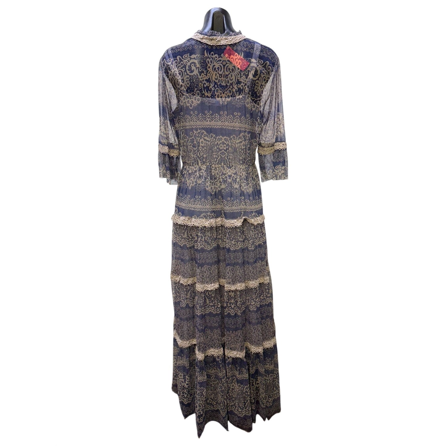 Johnny Was Biya Lace Trim Maxi Dress With Slip Blue Cream L