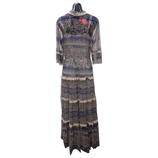 Johnny Was Biya Lace Trim Maxi Dress With Slip Blue Cream L