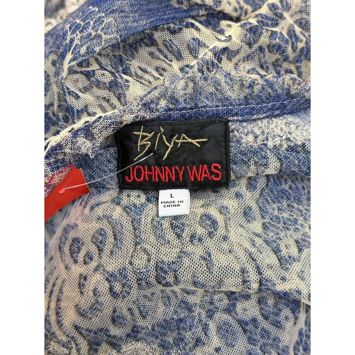 Johnny Was Biya Lace Trim Maxi Dress With Slip Blue Cream L