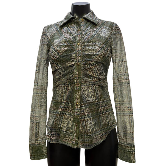 Ramy Brook Green Multi-Patterned Button-Down Blouse S