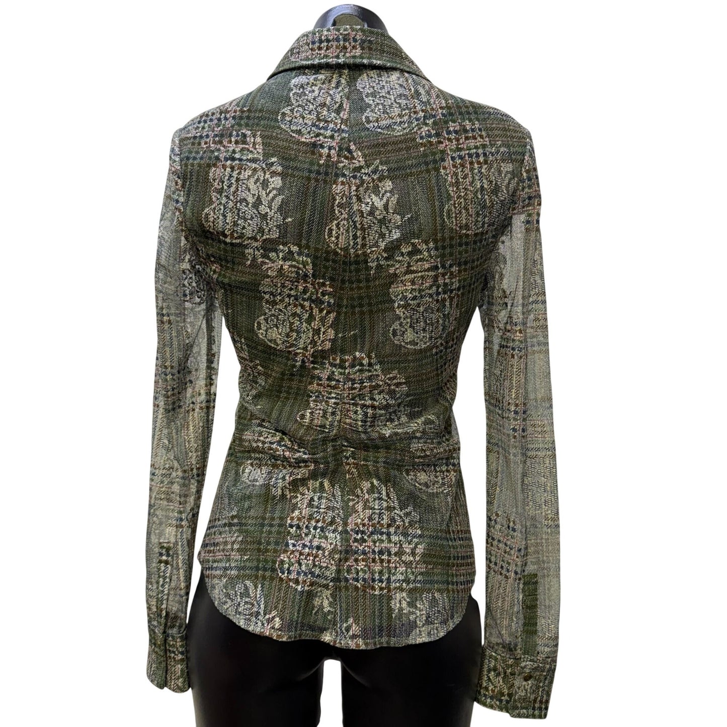 Ramy Brook Green Multi-Patterned Button-Down Blouse S