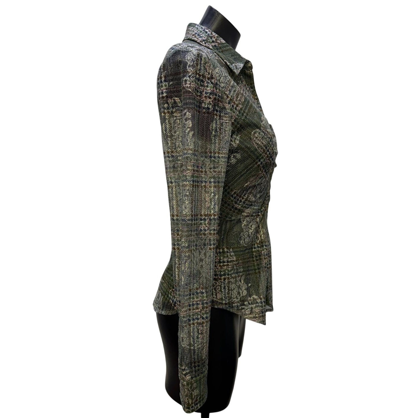 Ramy Brook Green Multi-Patterned Button-Down Blouse S