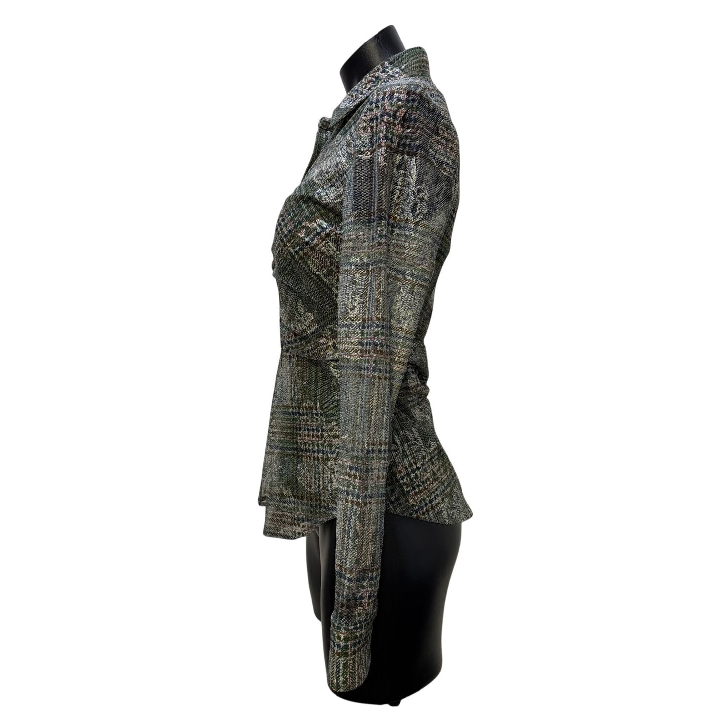 Ramy Brook Green Multi-Patterned Button-Down Blouse S