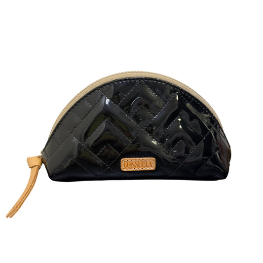 Consuela Black Quilted Patent Leather Cosmetic Bag