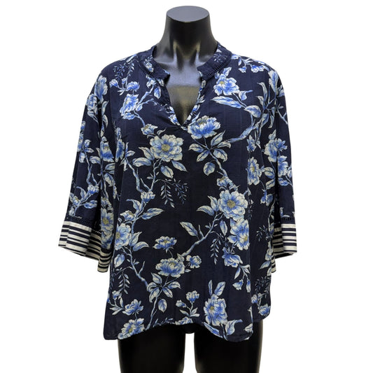 Johnny Was Floral Navy Blouse XL