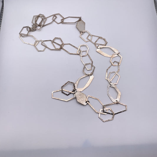 Silpada Sterling Silver Geometric Link Necklace 925 Textured Modern 17"