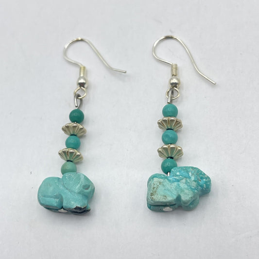 Handcrafted Turquoise Elephant Dangle Earrings With Silver Accents