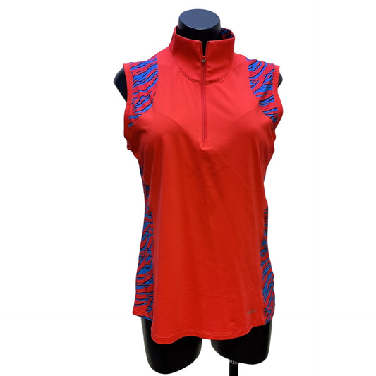 Annika Cutter & Buck Red w/Black & Blue Print Sleeveless Golf/Tennis Shirt Size Medium