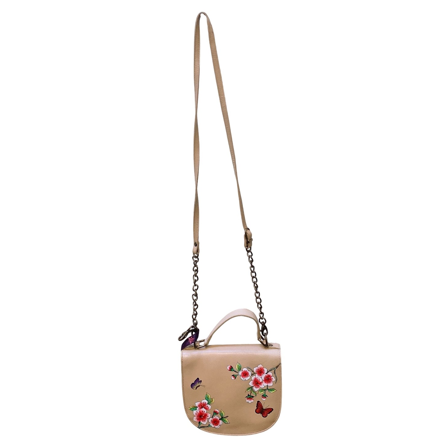 Anuschka Hand-Painted Leather Crossbody Bag With Floral & Butterfly Design