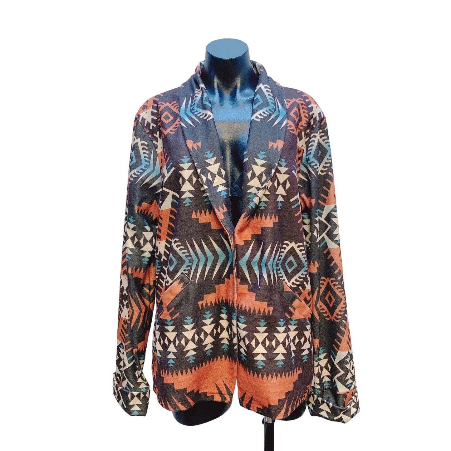 Misslook Brown, Tan, Ivory, & Blue Aztec Print Blaze/ Jacket Size 3XL