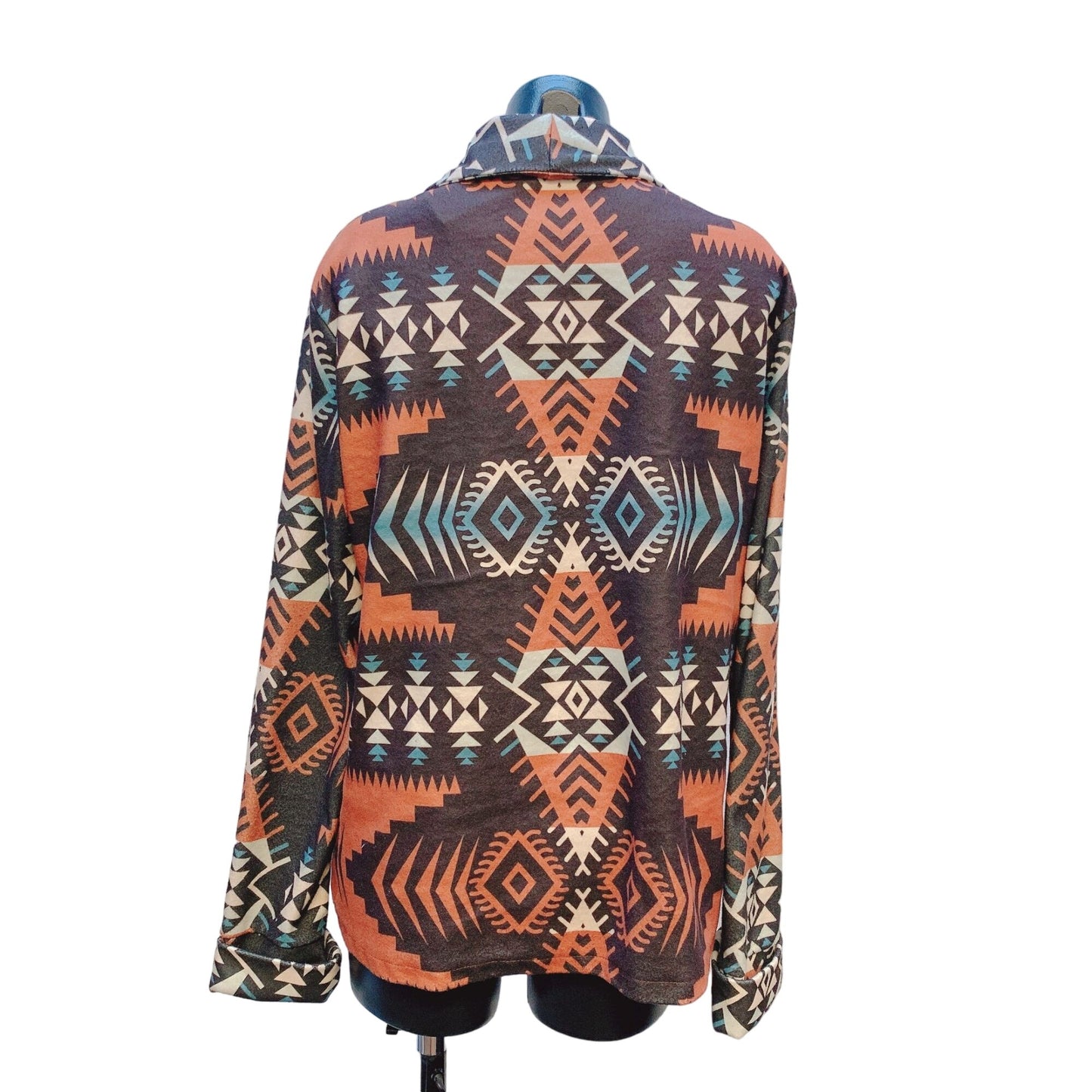 Misslook Brown, Tan, Ivory, & Blue Aztec Print Blaze/ Jacket Size 3XL