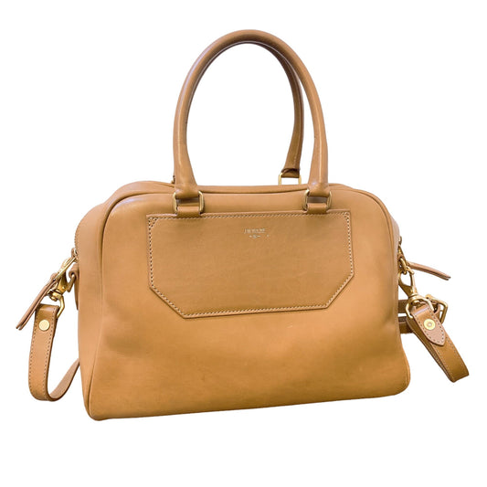 J.W. Hulme Legacy Satchel Bag - Tan Leather Gold Hardware Dual Handles Removable Strap