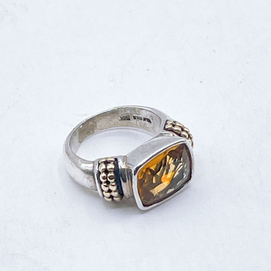 Sterling Silver & 14K Gold Ring With Faceted Citrine Stone Size 7