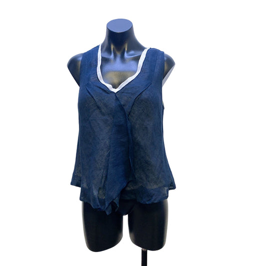 NWT Pepito's Positano Women's Sleeveless Top Linen Blue/White Made In Italy S