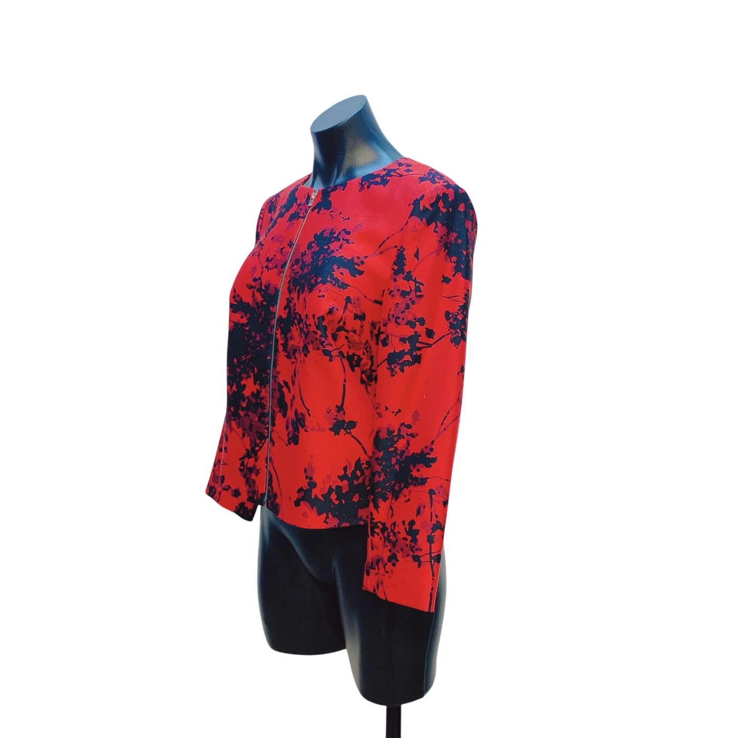 Diane Von Furstenberg Red Black Floral Print Zip-Up Jacket Size 6