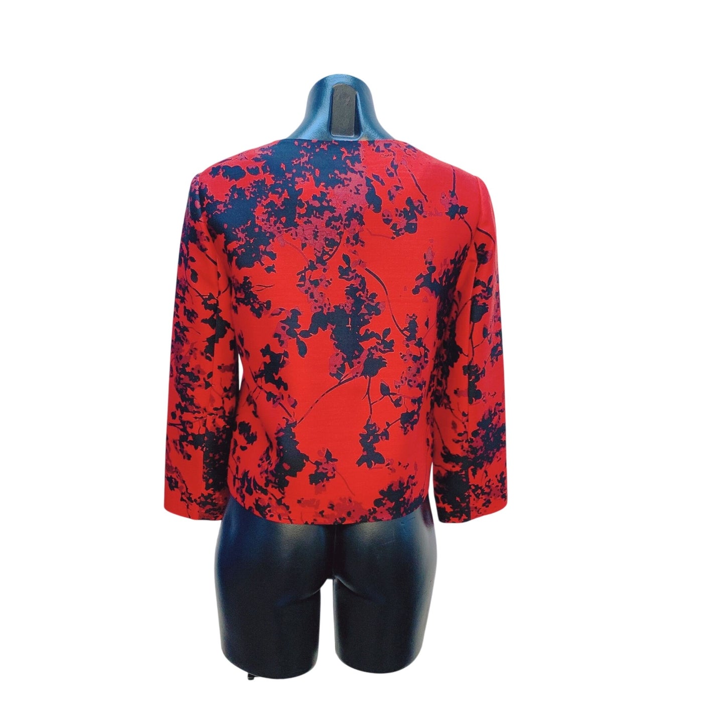 Diane Von Furstenberg Red Black Floral Print Zip-Up Jacket Size 6