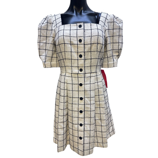 NWT Gal Meets Glam Plaid Puff Sleeve Square Neck Dress w/Buttons Size 6