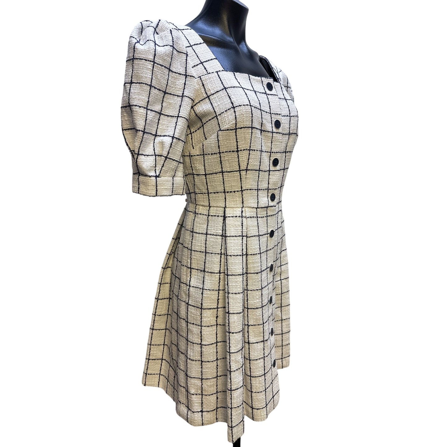 NWT Gal Meets Glam Plaid Puff Sleeve Square Neck Dress w/Buttons Size 6