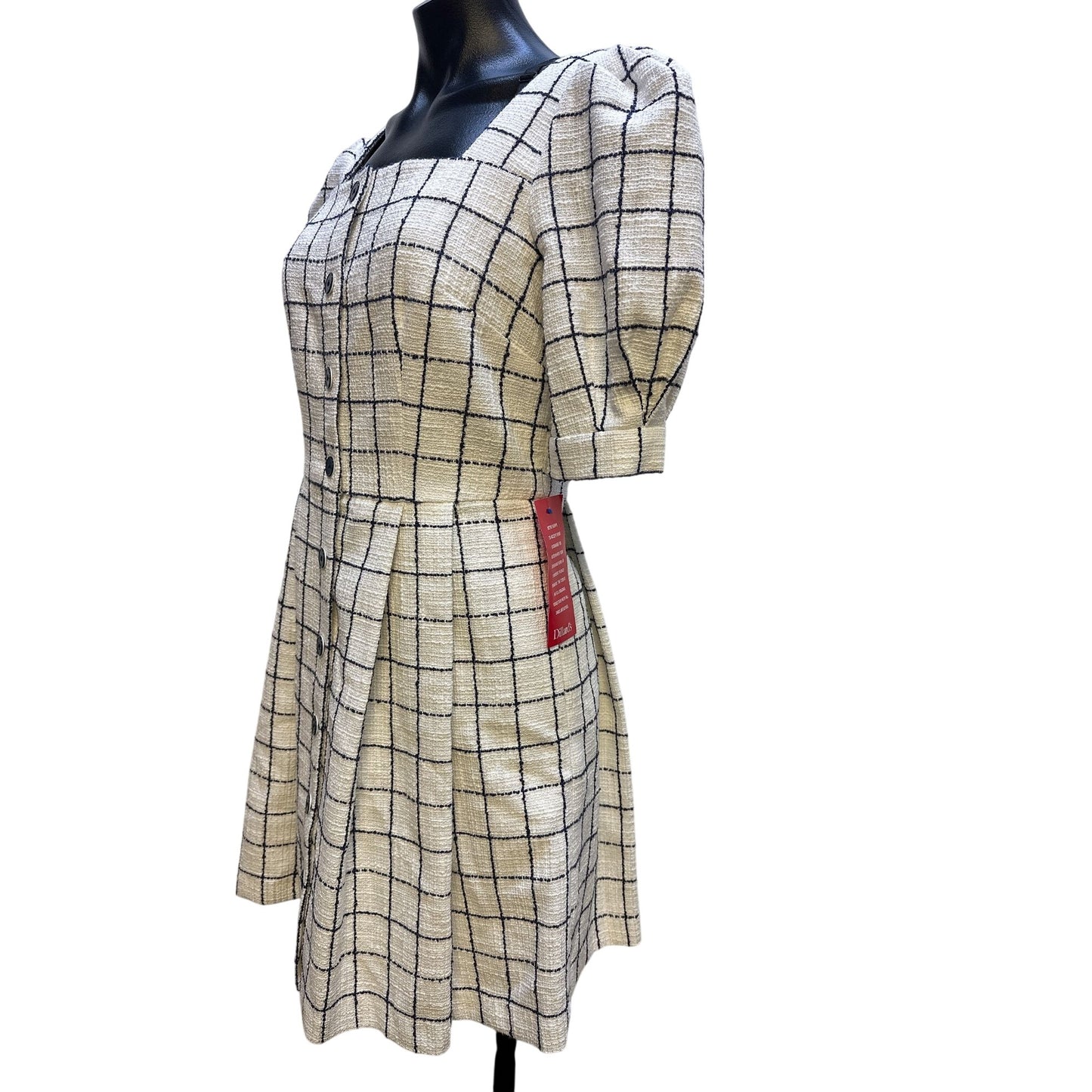 NWT Gal Meets Glam Plaid Puff Sleeve Square Neck Dress w/Buttons Size 6