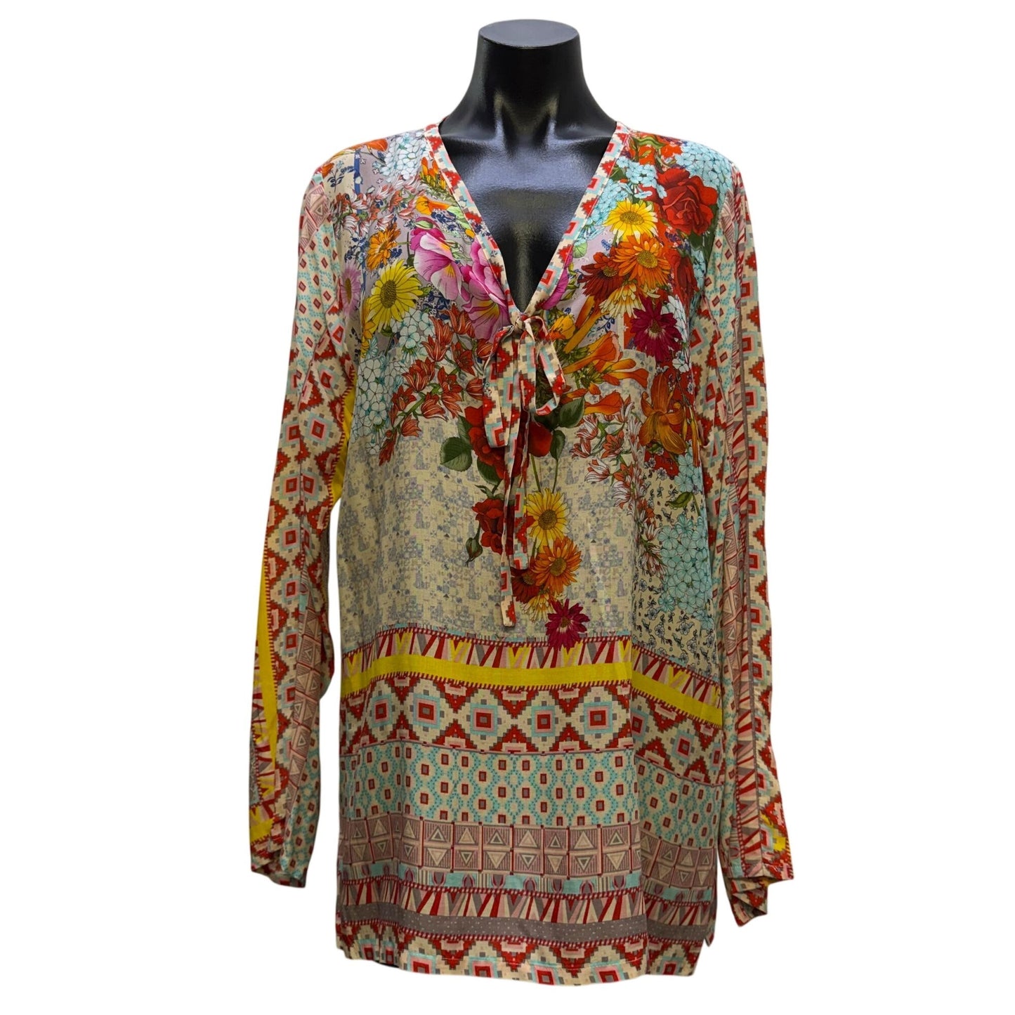 Johnny Was Floral Print Long-Sleeve Blouse Multi-Color Size M