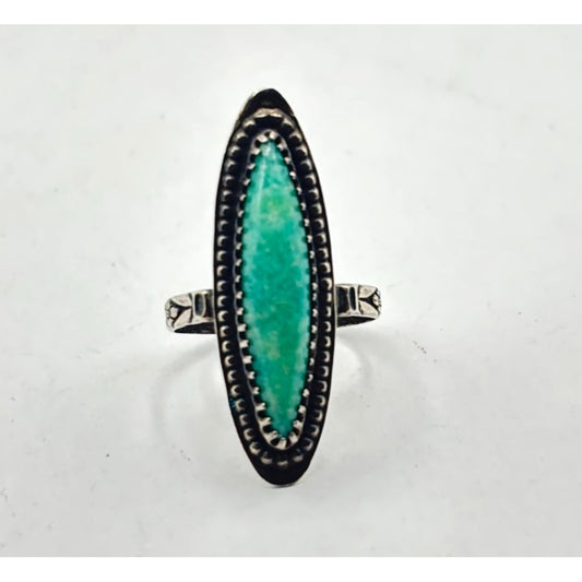 Vintage Silver Tone Turquoise Ring Size 7.5 - Elongated Oval Design