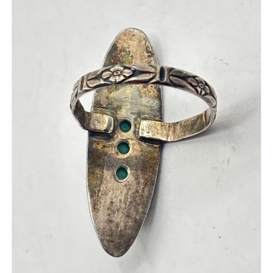 Vintage Silver Tone Turquoise Ring Size 7.5 - Elongated Oval Design