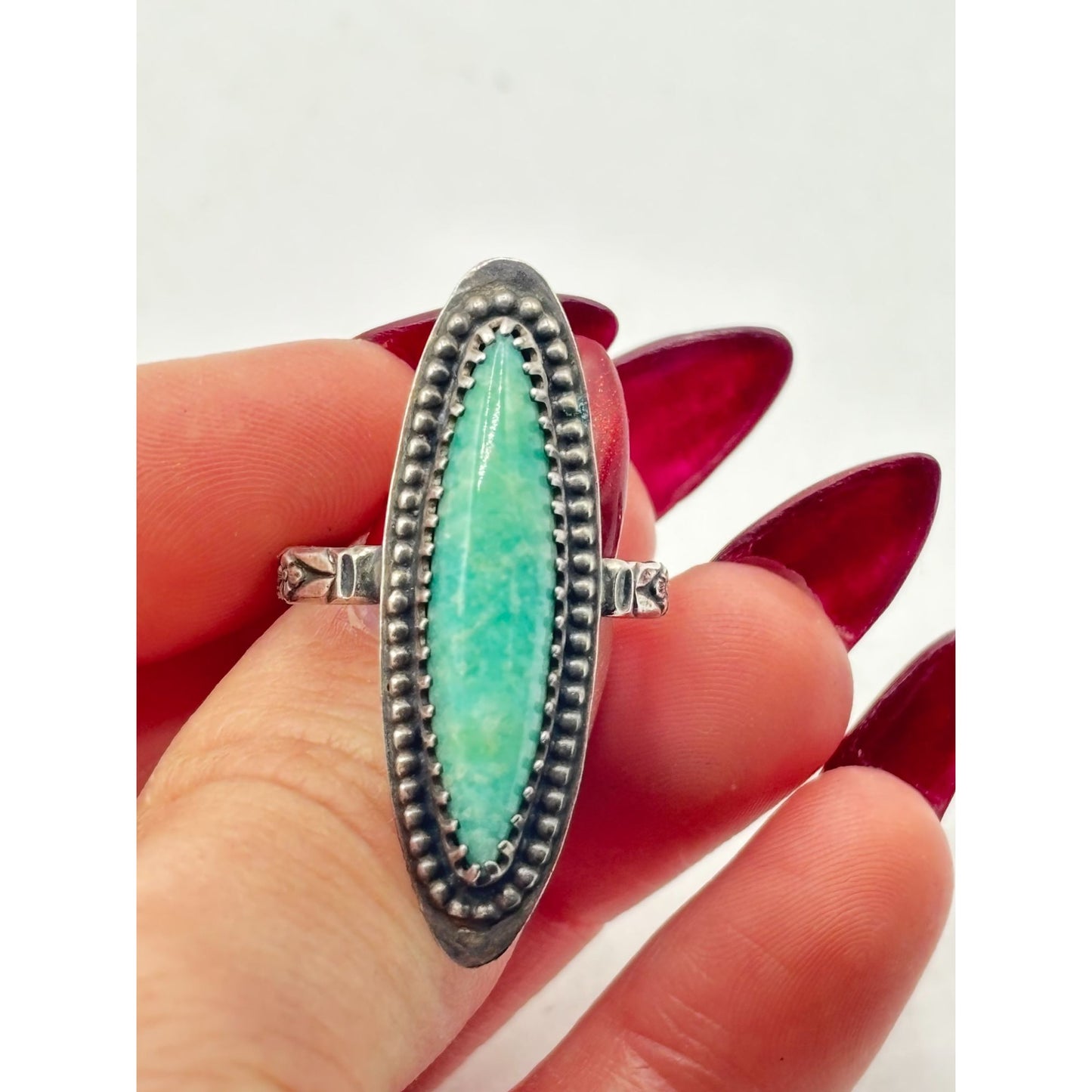 Vintage Silver Tone Turquoise Ring Size 7.5 - Elongated Oval Design
