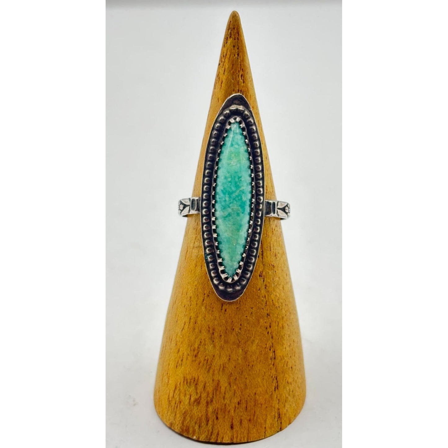 Vintage Silver Tone Turquoise Ring Size 7.5 - Elongated Oval Design
