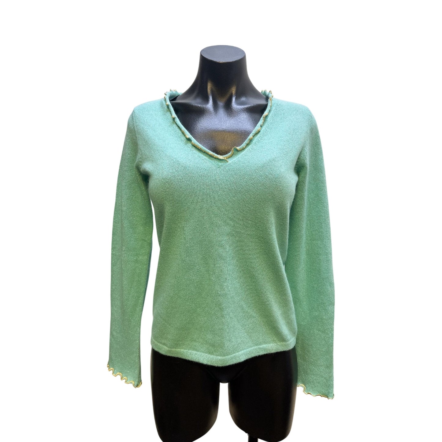 Neiman Marcus Mint & Gold Cashmere Blend Sweater Size S