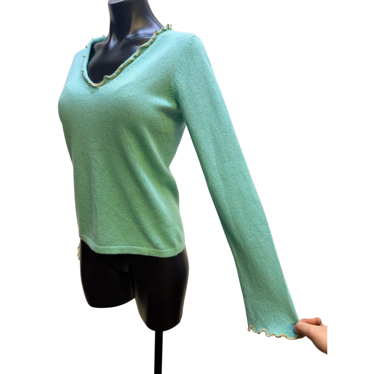 Neiman Marcus Mint & Gold Cashmere Blend Sweater Size S