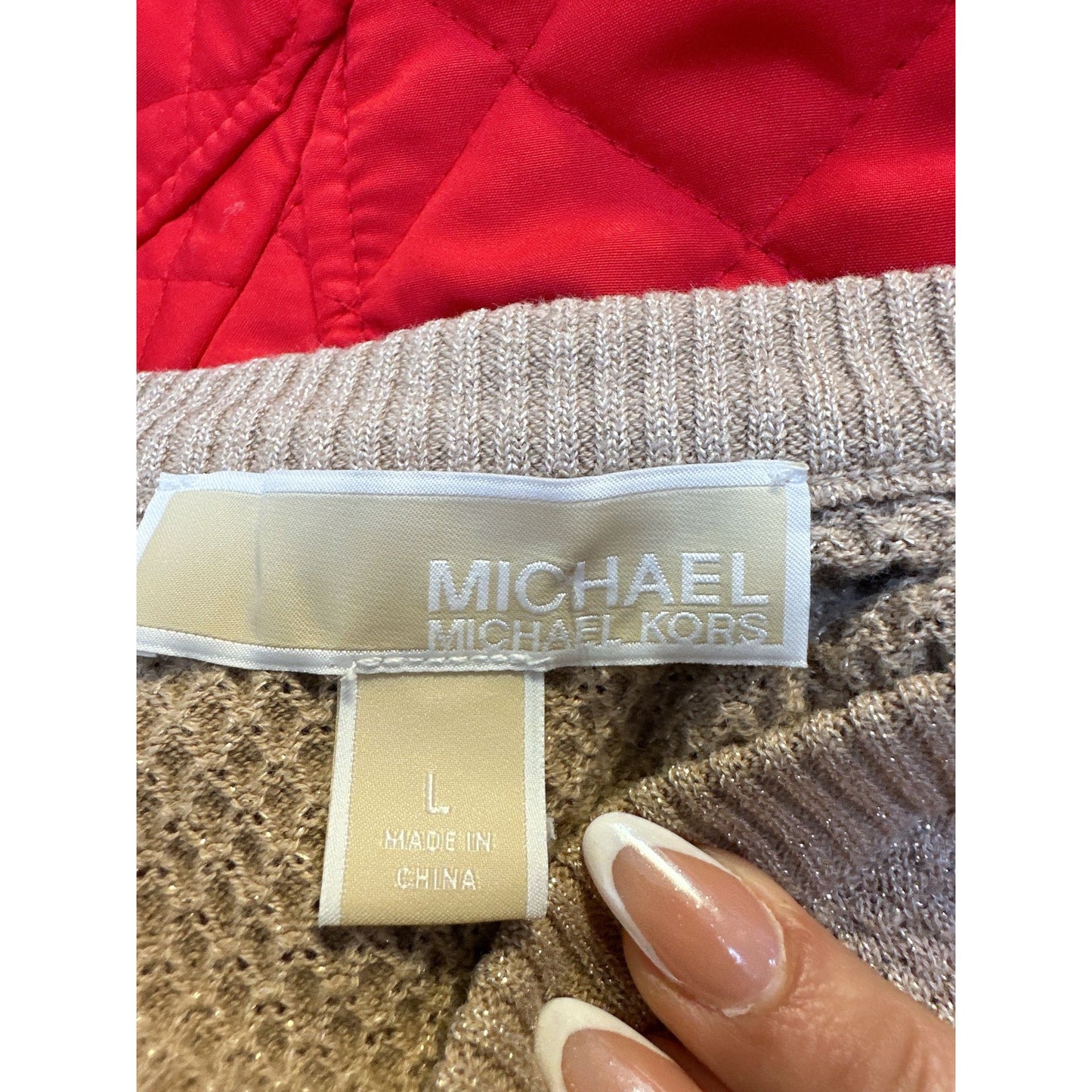 Michael Kors Metallic Textured Knit Sweater Gold L