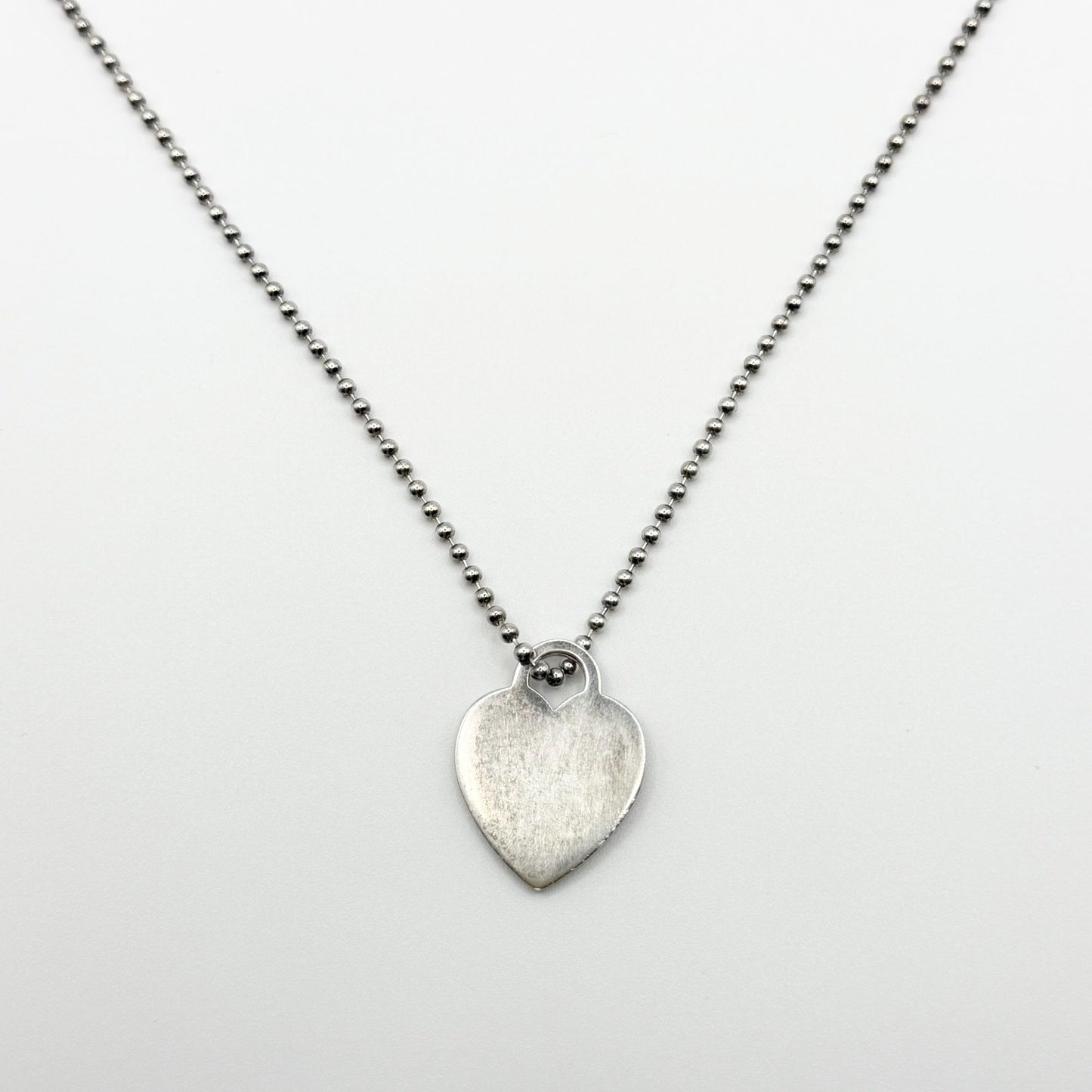 Tiffany & Co. 925 Sterling Silver Heart Tag Pendant Necklace Ball Chain