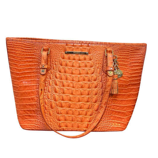 Brahmin Croc-Embossed Leather Tote Bag In Burnt Orange