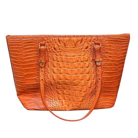 Brahmin Croc-Embossed Leather Tote Bag In Burnt Orange