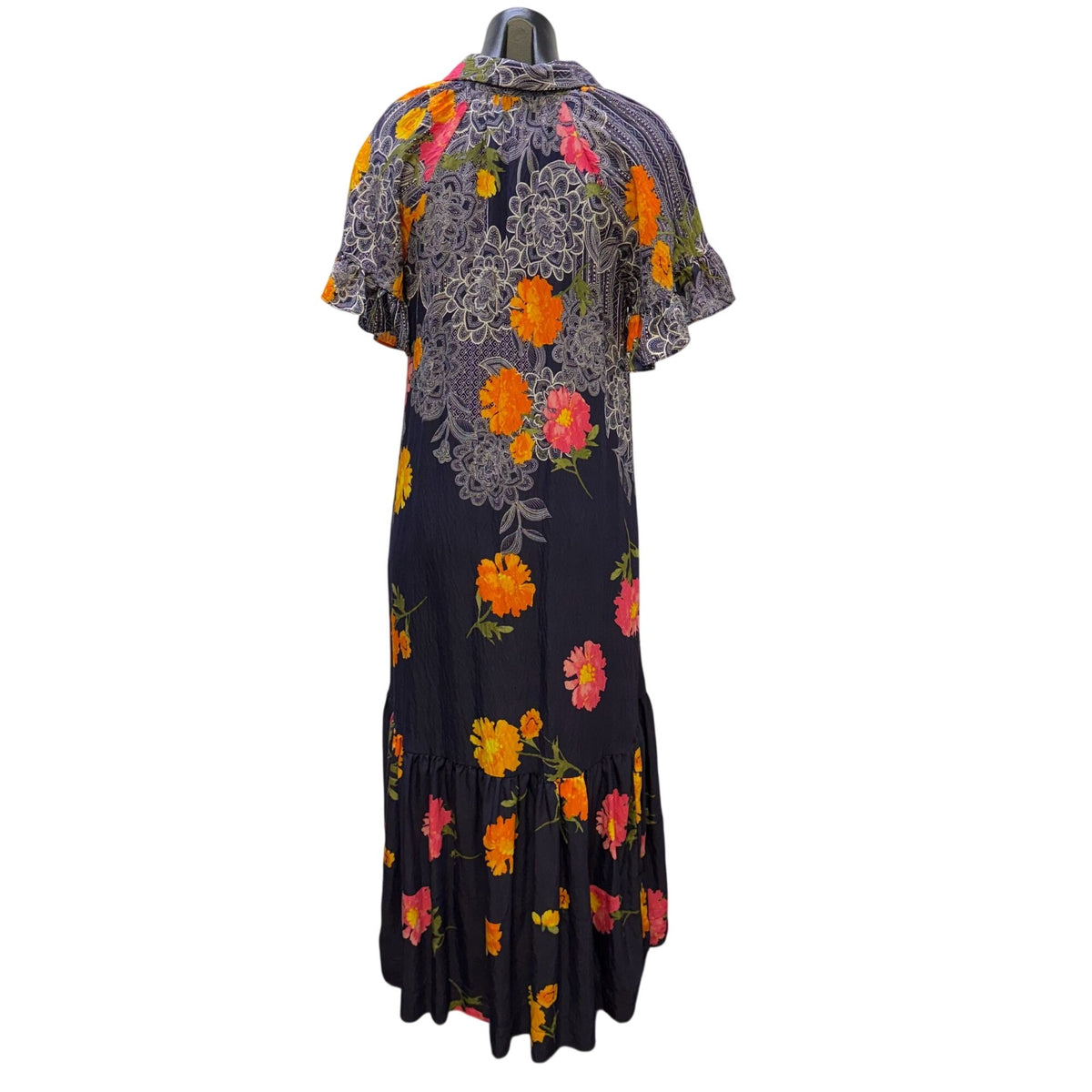 By Anthropologie Navy Multi Floral Button-Down Maxi Dress XS
