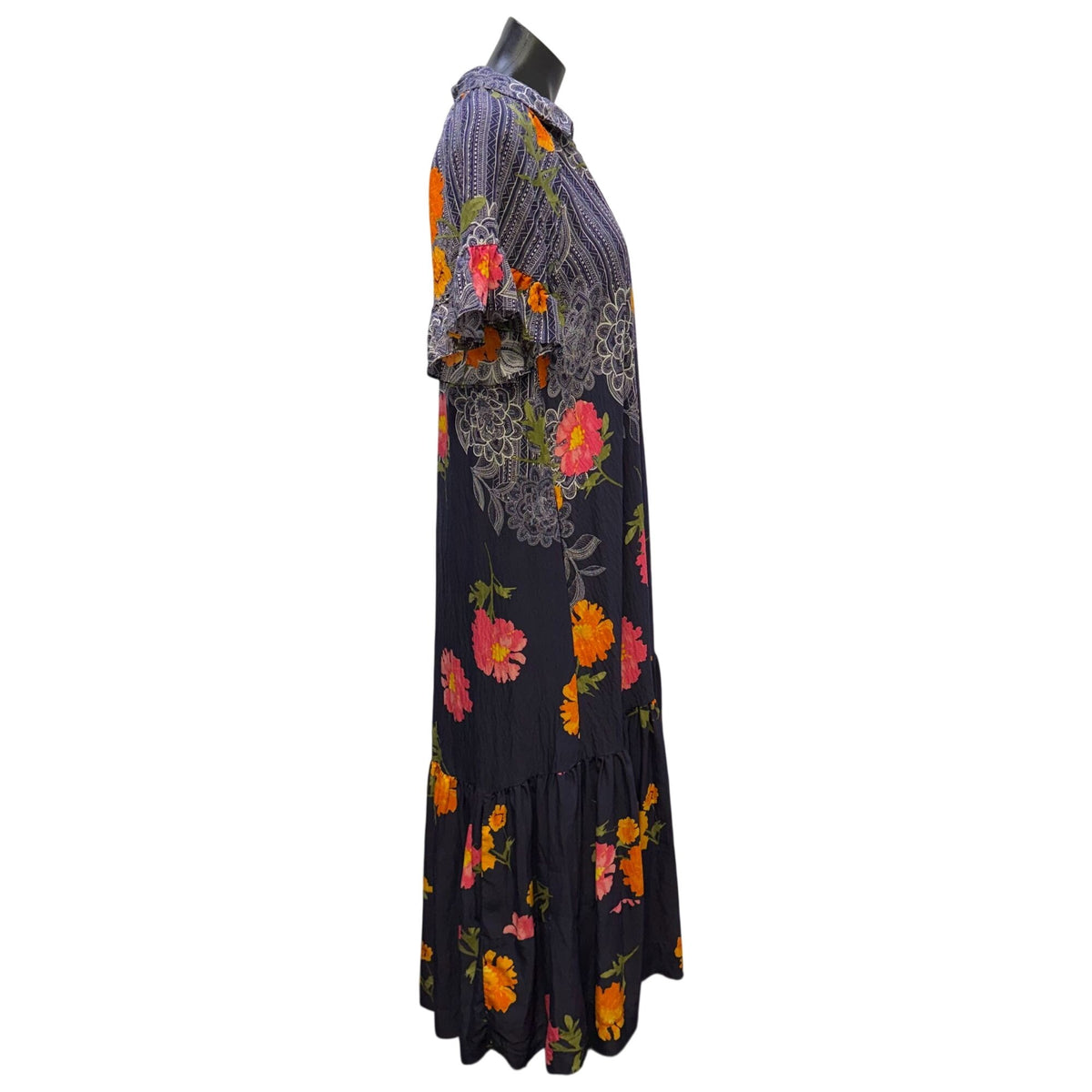 By Anthropologie Navy Multi Floral Button-Down Maxi Dress XS
